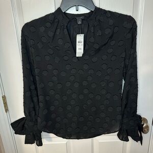 NWT Ann Taylor Womens Blouse XXS Tie Sleeve Elegant Dainty Whimsical Textured